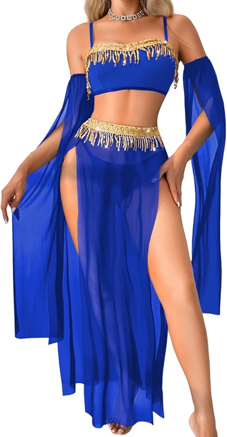 ShawGobow Exotic Wear Dancer Outfits,High Slit Skirt Sexy Lingerie For Women,Belly Dance Costume Cosplay Festival