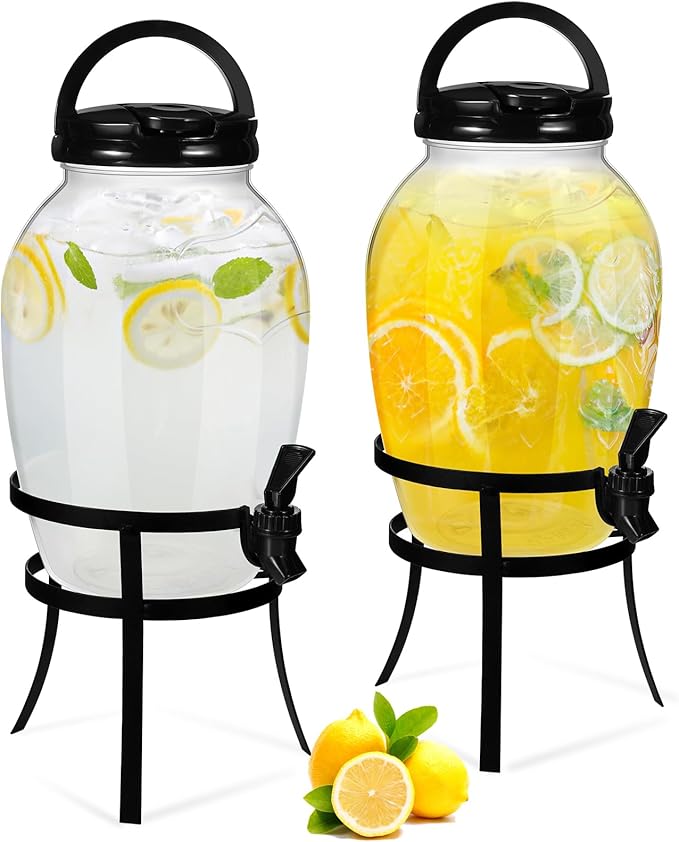 Havawish 2 Pack Drink Beverage Dispenser with Stand for Parties 1.16 Gallon Plastic Water Lemonade Juice Dispenser with Sp...