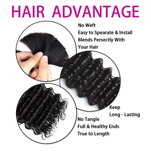 Human Braiding Hair 100g 2 Bundles 26 Inch Deep Wave Bulk Human Hair for Braiding No Weft Bundle 12A Brazilian Virgin Curly Human Hair Extensions for Boho Braids Wet and Wavy Human Hair Braiding Hair