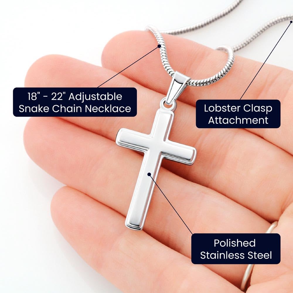 FLOWER TKV My Grandson Personalized Cross Necklace, Gift For Grandson From Grandma Grandpa, Graduation Birthday Birthday Christmas Cross Necklace Gift (Luxury Box w/LED, Brave &Strong)