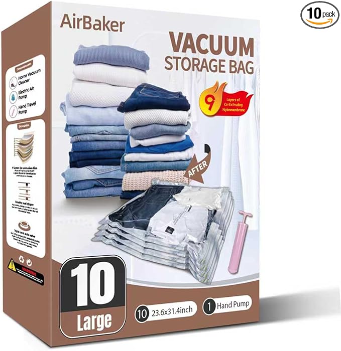 Vacuum Storage Bags, Vacuum Seal Bags for Foam Mattress,Clothing & Bedding, Space Saver Bags for Organization and Storage(10 Large)
