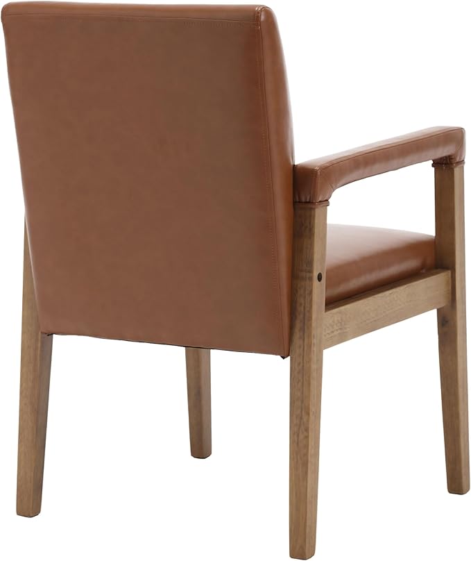 DM Furniture Mid Century Modern Dining Chairs Set of 2 Faux Leather Upholstered Accent Chairs Comfy Kitchen Chairs with Solid Wood Frame Armchair for Living Room, Brown