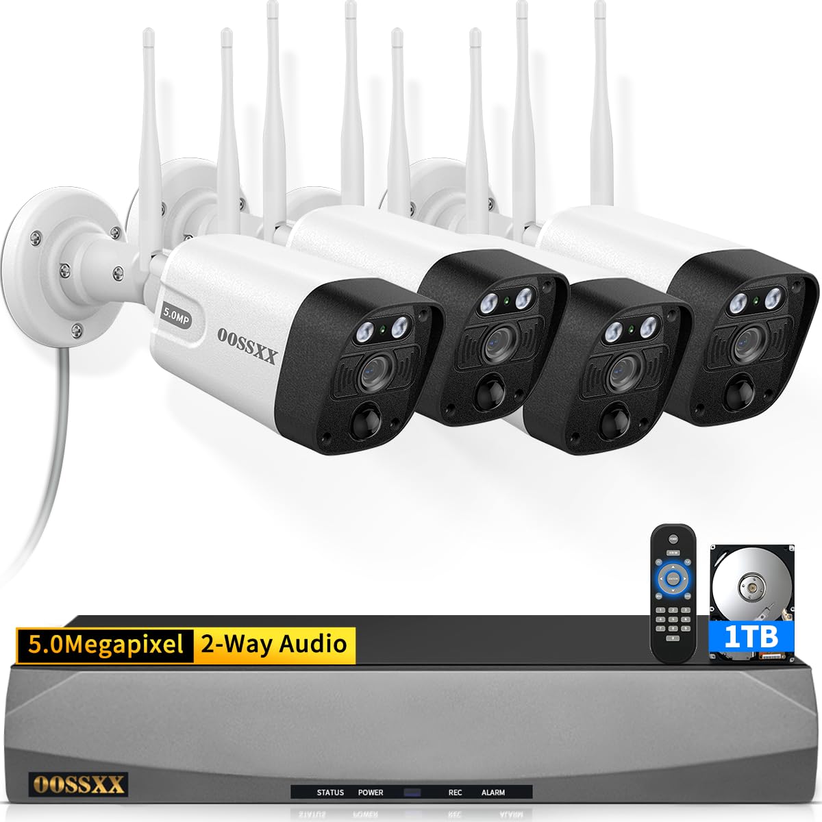 (2026 New) 5MP Wireless Security Camera System, 10CH NVR with 4 Outdoor WiFi Cameras & 1TB HDD, Dual Band 2.4/5.8GHz, 55% Longer Range, 130° Wide Angle, 2-Way Audio, Free App, No Monthly Fee