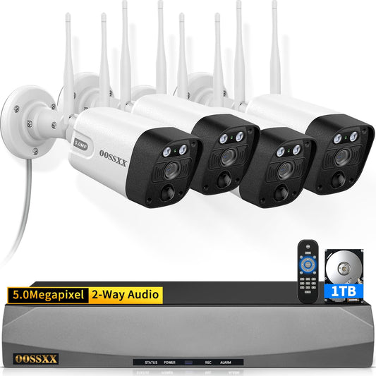 (2026 New) 5MP Wireless Security Camera System, 10CH NVR with 4 Outdoor WiFi Cameras & 1TB HDD, Dual Band 2.4/5.8GHz, 55% Longer Range, 130° Wide Angle, 2-Way Audio, Free App, No Monthly Fee