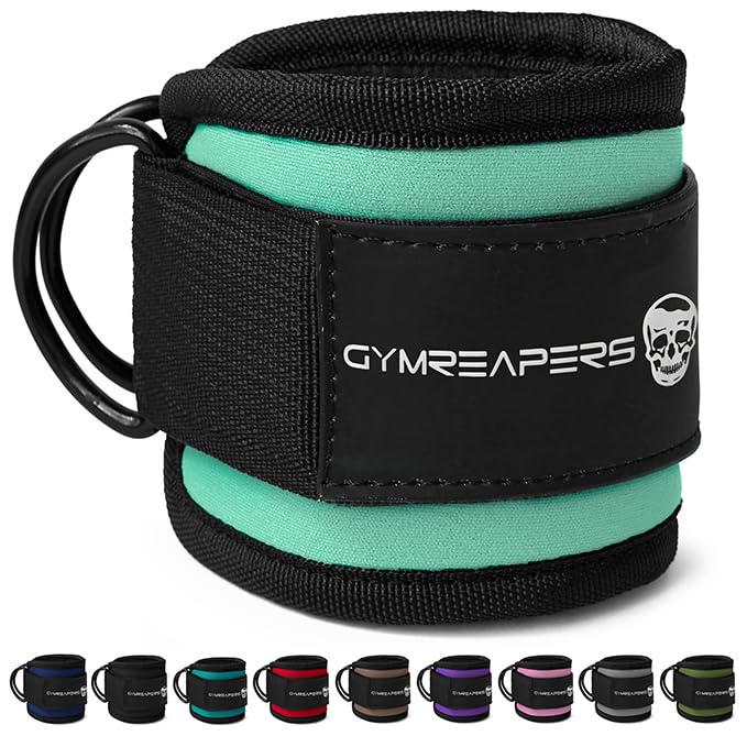 Gymreapers Ankle Straps (Pair) For Cable Machine Kickbacks, Glute Workouts, Lower Body Exercises - Adjustable Leg Straps with Neoprene Padding (Mint, Pair)