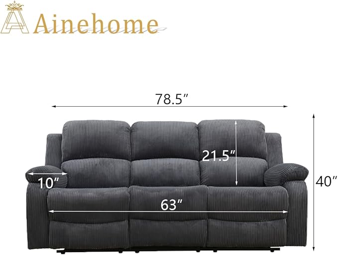 A Ainehome Living Room Furniture Set Recliner Sofa Set Loveseat Chair Furniture Sofa Set Grey Corduroy for Living Room/Rv/House/Theater Seating (A-Dark Grey Corduroy, Sofa(3seater))