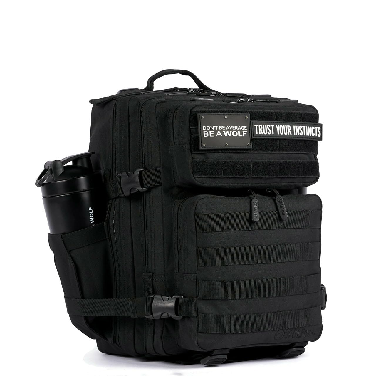 WOLFpak 25L Tactical Gym Backpack (Alpha Black) Durable 1000D Waterproof Oxford Material with MOLLE Webbing, Laptop Pocket & Dual Cup Holders