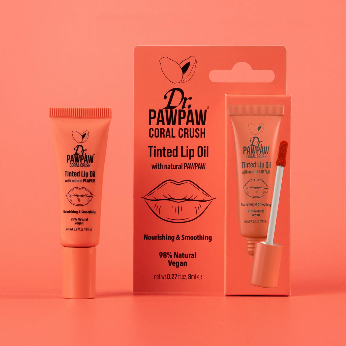 Dr. PawPaw Tinted Lip Oil - Nourishing Lip Oil for Women - Paw Paw, Aloe Vera, Castor and Olive Extracts - Glossy Finish - Coral