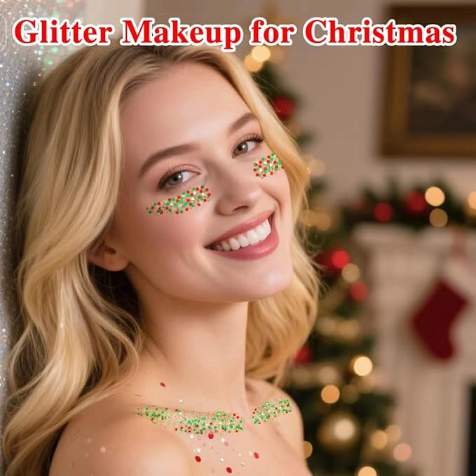 MEICOLY Red and Green Face Body Glitter Stick for Christmas,Hair Glitter Stick for Kids Women,Sparkle Christmas Glitter Makeup,Stocking Stuffers for Women Kids,Chunky Face Glitter for Festival Party