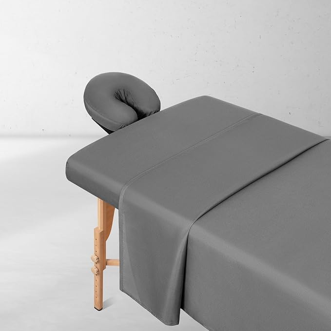 Comfyanno Massage Table Sheets Sets, 3 Pcs Professional Microfiber Massage Bed Cover Sheets, Soft, Light-Weight, Stain & Wrinkle Resistant, Includes Flat & Fitted Sheet, Face Cradle Cover - Gray