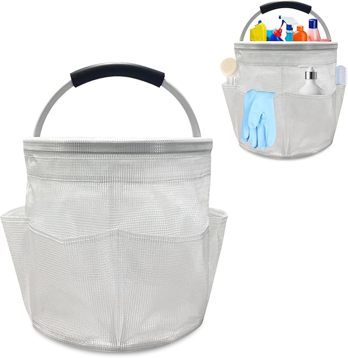 Qivine Cleaning Caddy for Cleaning Supplies, 17L Cleaning Supply Caddy with Handle Foldable Cleaning Supplies Organizer Bucket Tool Bag Organizer Cleaning Products Organizers for Home, Garden (White)