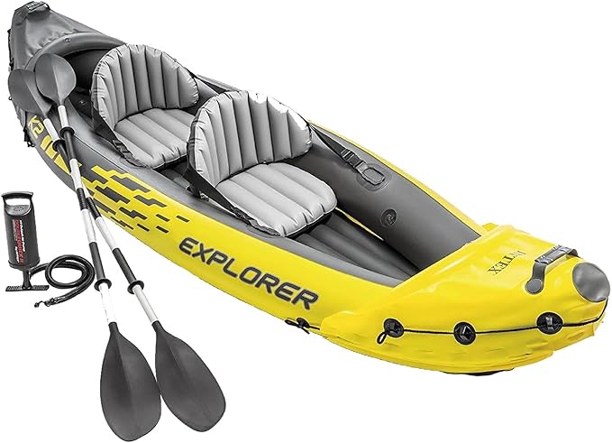 Intex 68307EP Explorer K2 Inflatable Kayak Set: Includes Deluxe 86in Aluminum Oars and High-Output Pump – SuperStrong PVC...