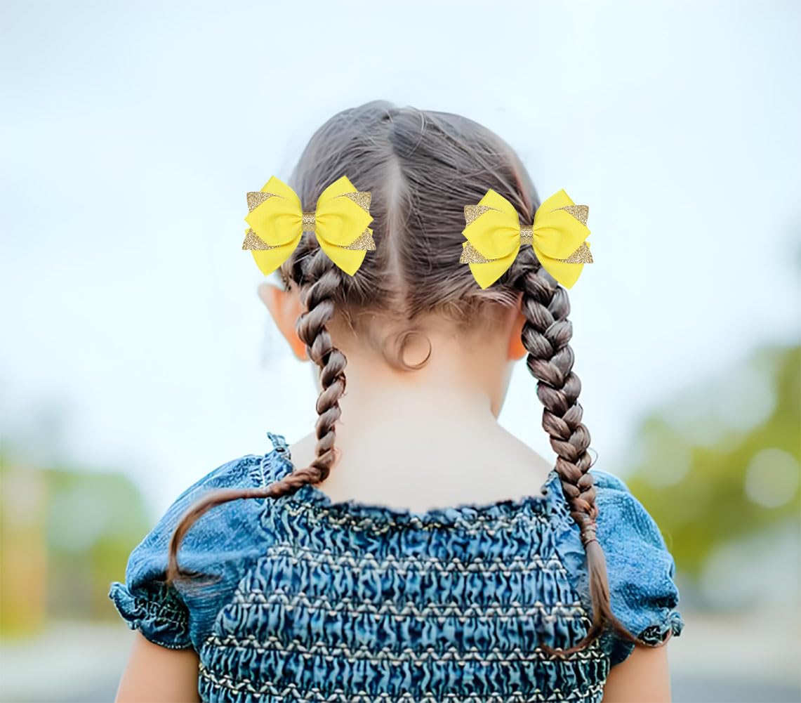 Koolgil 4-inch Glitter Hair Bow Clips Girls Sparkly Ribbon Bow Cheer Barrettes Alligator Hairpins for Baby Girls, Toddler, Kids