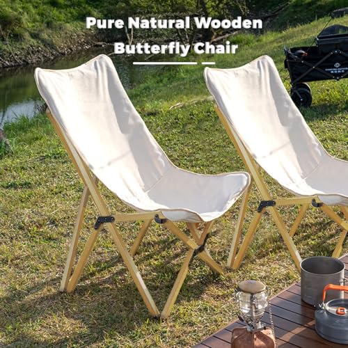 Bathonly 2 Pack Outdoor Folding Camping Chair, Beach Chair with Backpocket and Carry Bag, Portable Butterfly Reclining Cha...