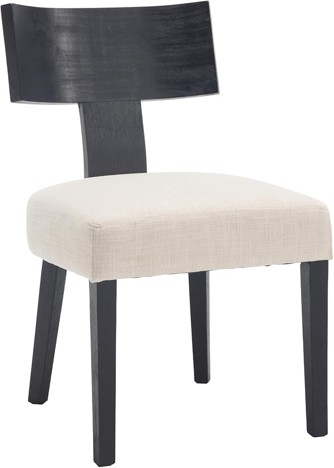 DM Furniture Farmhouse Dining Chairs Set of 6, Linen Fabric Upholstered Kitchen Chairs with Black Distressed Wooden Legs, Comfy Armless Side Chairs for Dining Room/Restaurant, Beige-Black Legs