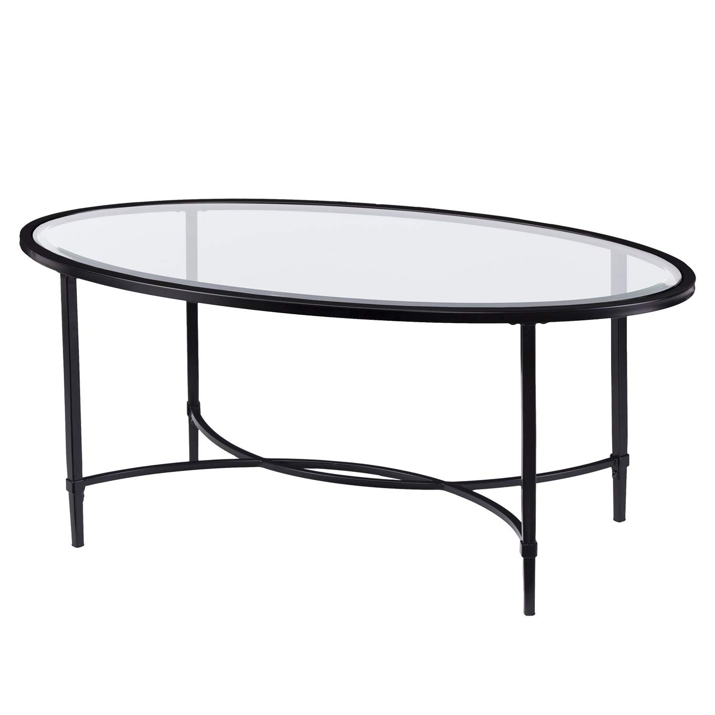 SEI Furniture Quinton Metal/Glass Oval Cocktail Table - Black, 45 in x 25 in x 19 in