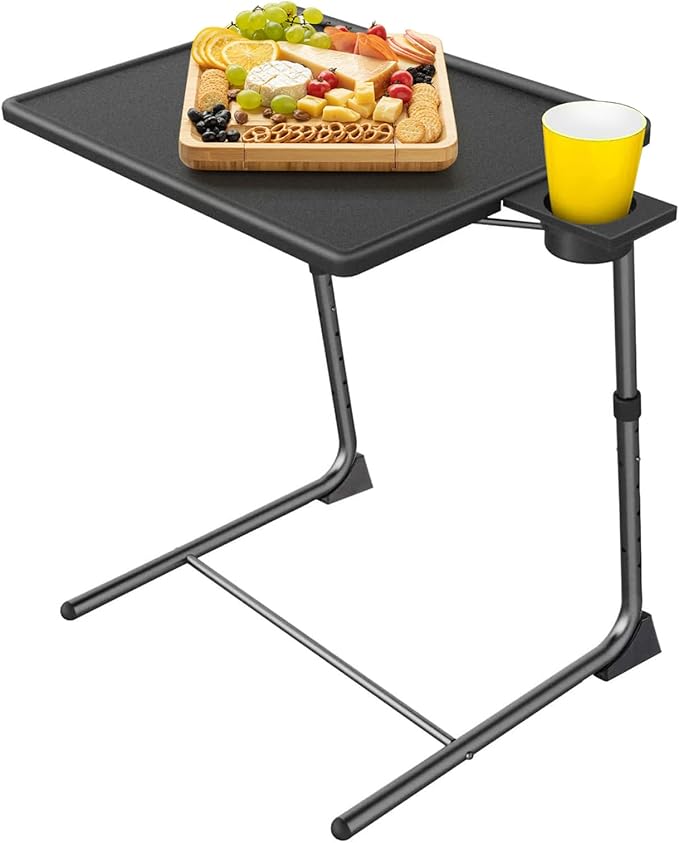 ZUCONKITCH Adjustable TV Tray Tables with 6 Height & 3 Tilt Angle, Folding TV Dinner Tray,TV Table with Cup Holder on Bed & Sofa (1 Pack, Black)