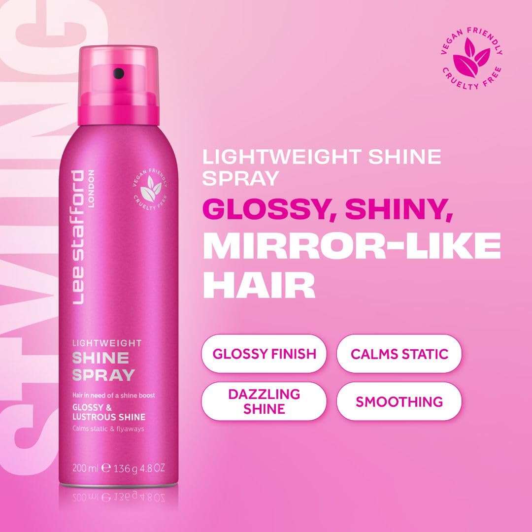 Lee Stafford Hair Shine Spray | Styling - Lightweight Smoothing Gloss Mist for Shiny, Anti Frizz Hairspray, Luminous Finishing P