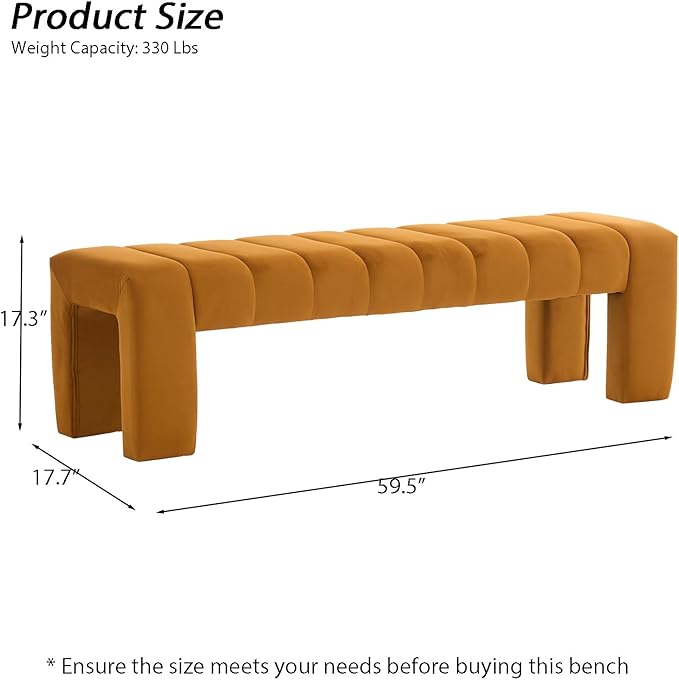 AIITTCC Velvet End of Bed Bench Upholstered Modern 59" Bedroom Bench for King Bed Bench Tufted Window Bench Comfy Long Ottoman for Living Room/Entry/Indoor (Brown, 59" Wide)