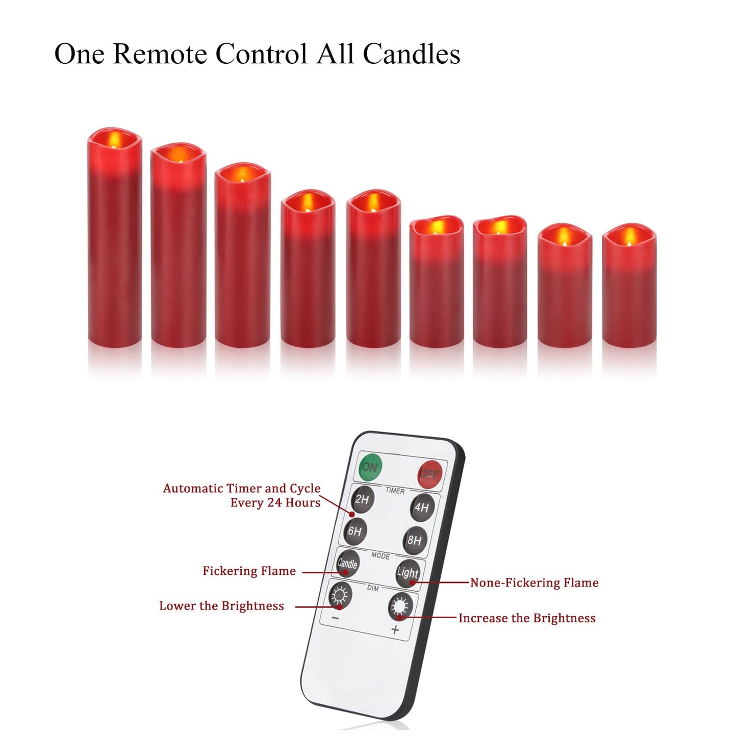 Vinkor Flameless Candles (Burgundy Set of 9)