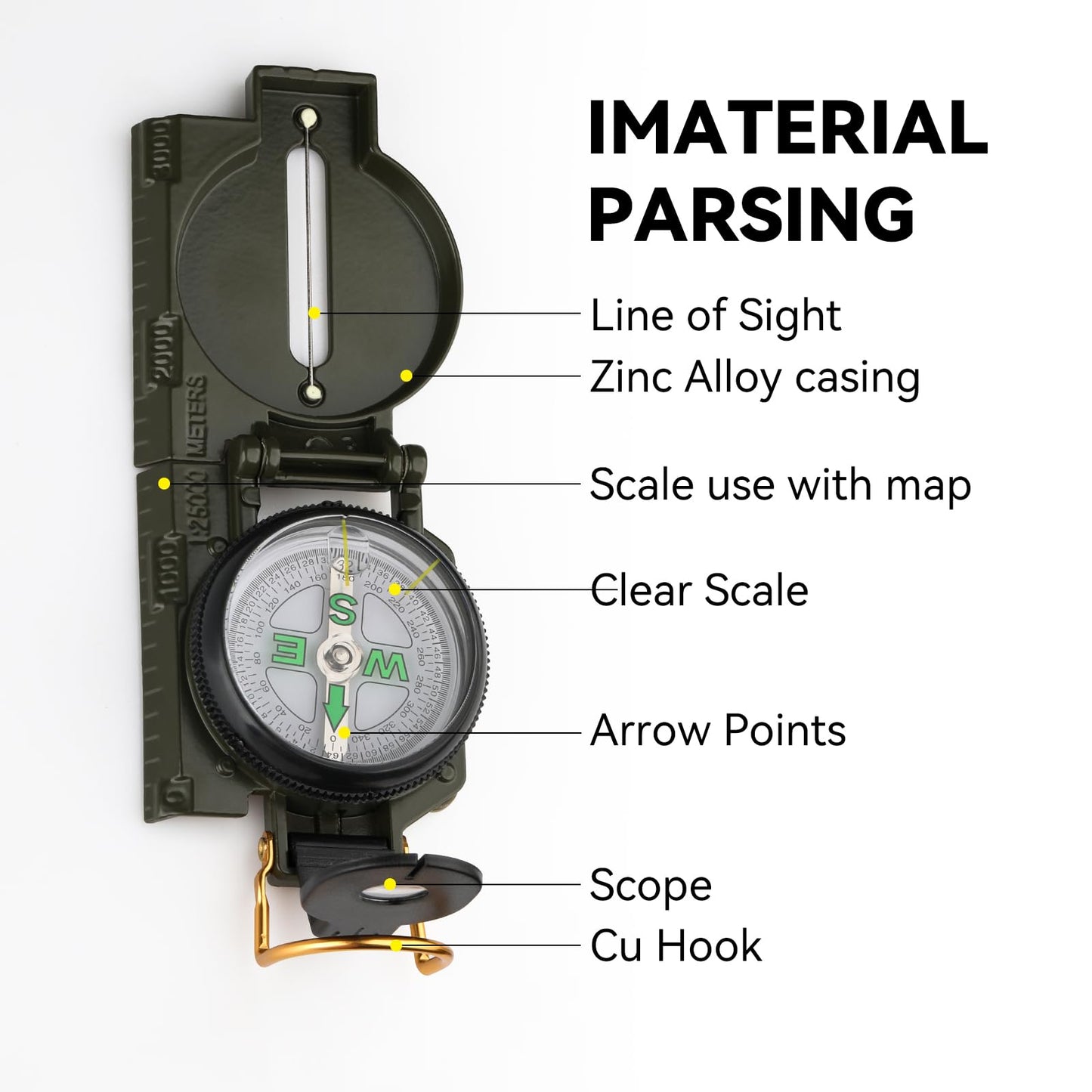 Military Compass, With Sighting Lines, Impact Resistant & Waterproof Compass For Outdoor, Hiking, Hunting, Backpacking Camping,T