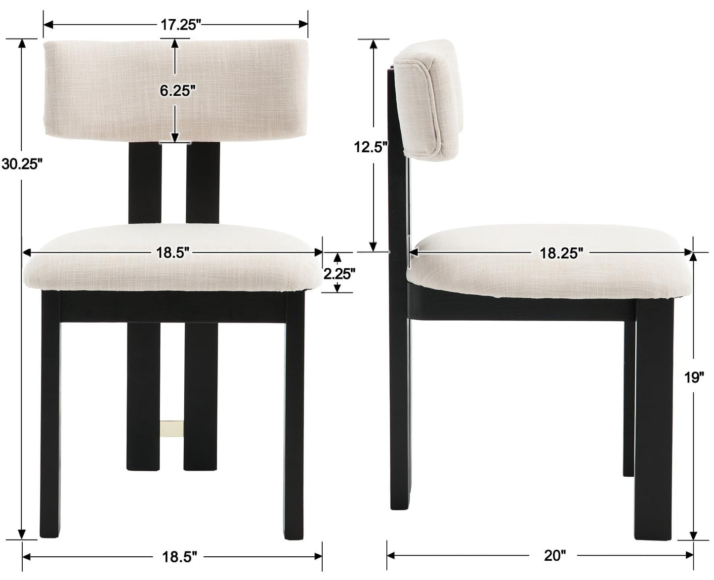 RIVOVA Dining Chairs Set of 4, Modern Upholstered Kitchen Dining Room Chairs with Curved Backrest and Black Wood Legs, Beige