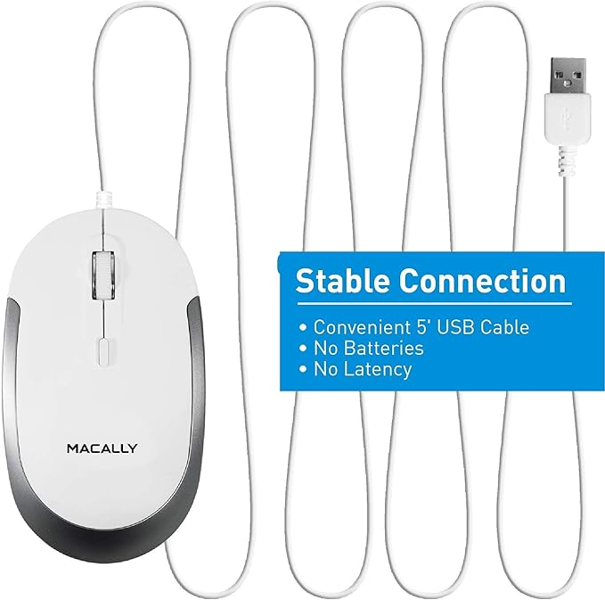 Macally Ultra Slim Wired Computer Keyboard and a Silent Wired Mouse, Essential Office Accessories