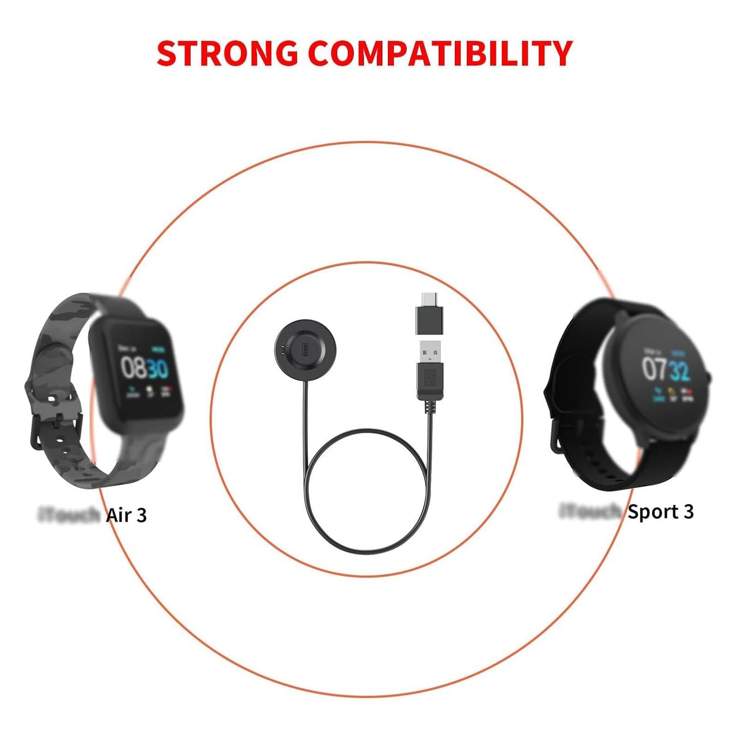 Usb Charger Cable For Itouch Wearables Air 3 Smartwatch & Sport 3 Smartwatch, Replacement Charging Base Compatible With Itouch A