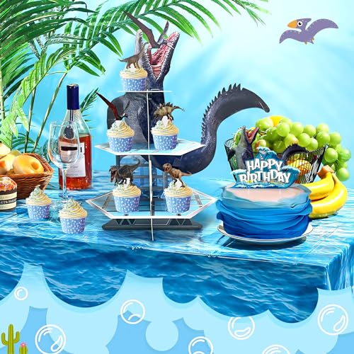 GLURUITE Mosasaurus Dinosaur Cupcake Stand Party Decorations Mosasaurus Cupcake Holder Dinosaur Dessert Tower for Dinosaur...