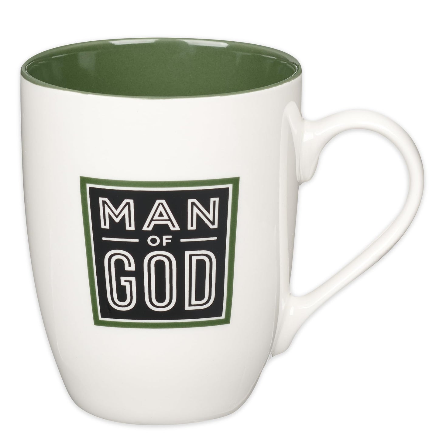 Christian Art Gifts Inspirational Ceramic Coffee & Tea Scripture Mug for Men: Man of God Encouraging Bible Verse, Durable Microwave & Dishwasher Safe Novelty Drinkware, White & Forest Green, 12 oz.