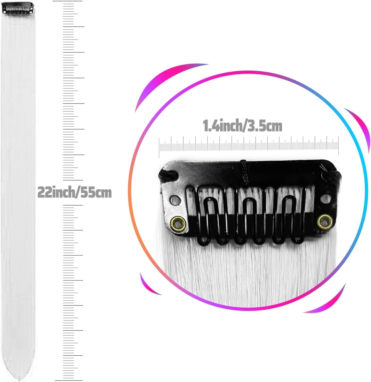 Clip In Colorful Long Hair Extension Hair Highlights Hair Streaks (White - Straight - 2 PCS)