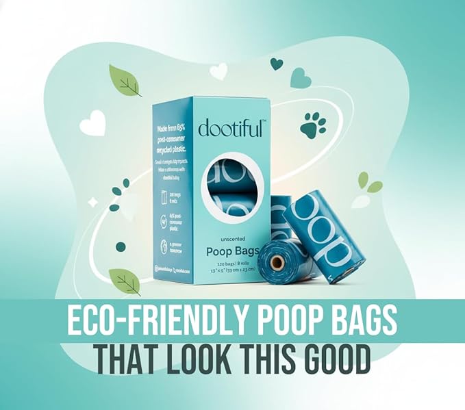 Dog Poop Bags - 120 Unscented Bag, 65% Recycled Materials, Tear Resistant Pet Bags for Poop - 8 Rolls, 100% Leak Proof - Extra Thick, Eco-Friendly Doggie Waste Bags for Hassle-Free Cleanup - Outdoor