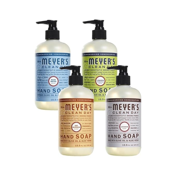 Mrs. MEYER'S CLEAN DAY Holiday Hand Soap Bundle (Lavender + Lemon Verbena + Rainwater + Oat Blossom)