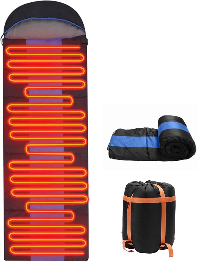 Sleeping Bags for Adults, Heated Sleeping Bag with 3 Adjustable Temperature, Waterproof USB Rechargeable Heating Pads, 0 D...