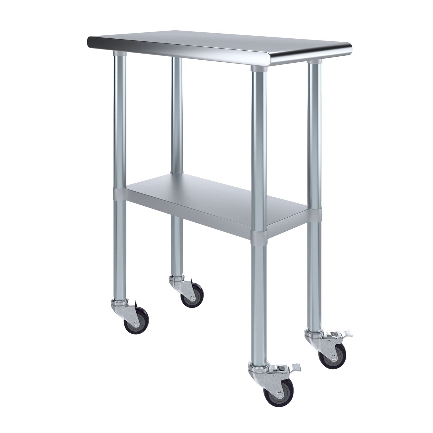 AmGood 30 in. x 15 in. Stainless Steel Work Table with Wheels | Metal Kitchen Food Prep Table | NSF