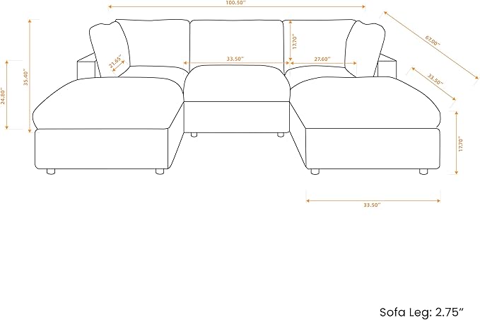 Cloud Couch Modular Sectional Sofa,100.5" U Shaped Couch, Oversized Convertible Wide Seater,3 Seater with 2 Ottomans for Living Room Set, Covers Washable&,Beige