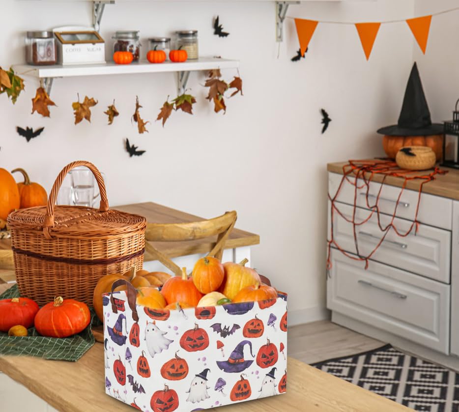 Sanjiaofen Rectangular Halloween Baskets,Waterproof PE Coating Halloween Baskets for Kids with Handles.Halloween Candy Basket,Cute Baskets,Books Baskets. (Halloween basket)