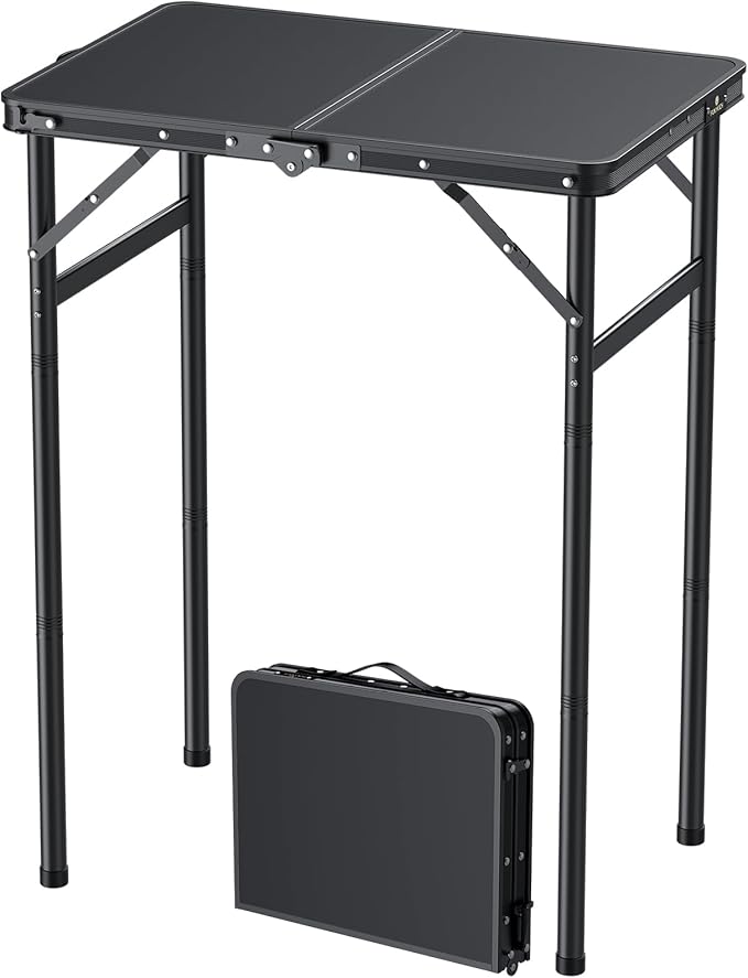 FUNYKICH Max 29.4'' Tall Camping Tables(23.6''Lx15.7''W), 3 Adjustable Height Small Folding Table, Ultra-Light Aluminum Po...