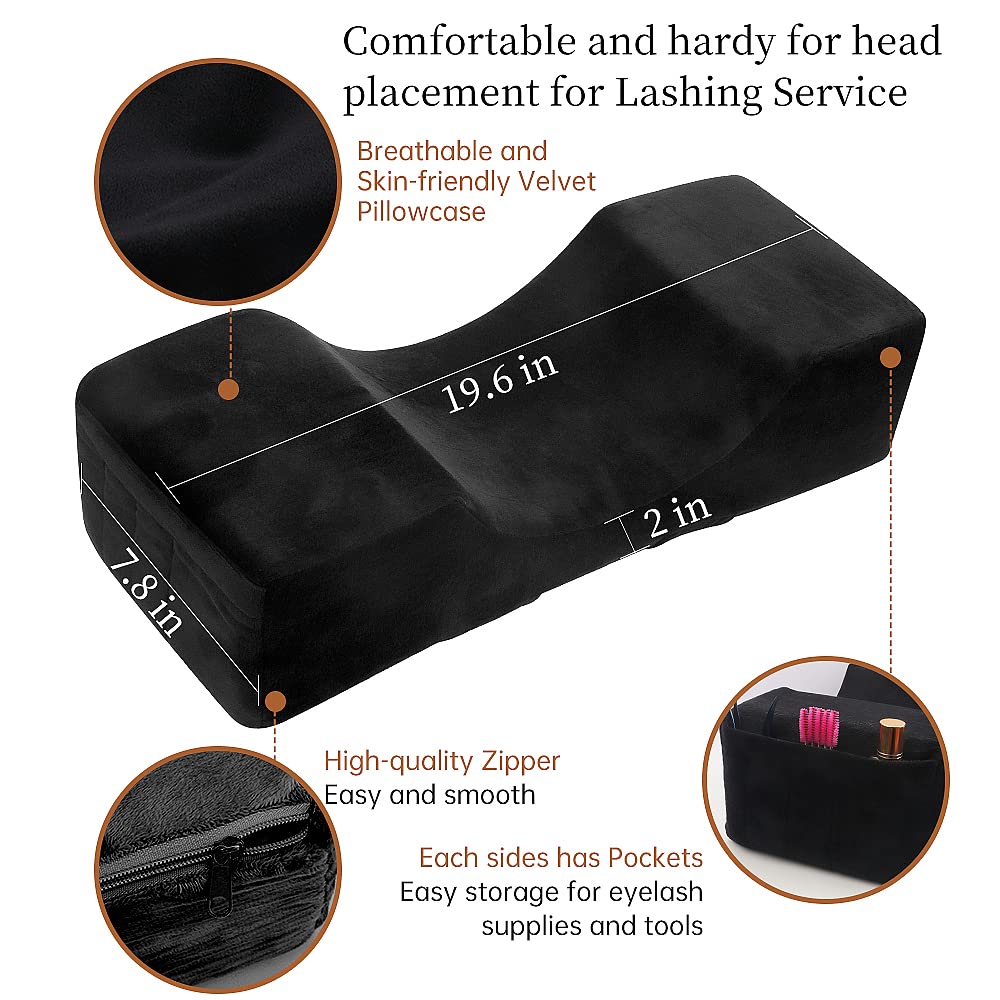 Mekupeu Eyelash Extension Velvet Lash Pillow Beauty Salon Memory Foam Neck Pillow for Lash Extension Grafting Make Up (Black)