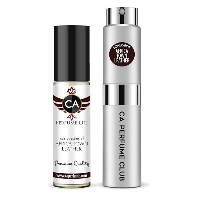 CA Perfume Duo Impression of Africa Town Leather For Women And Men Perfume Layering Set Long Lasting Travel Size EDP + Body Oil Roll-On Bottle 0.27 Fl Oz+0.33 Fl Oz