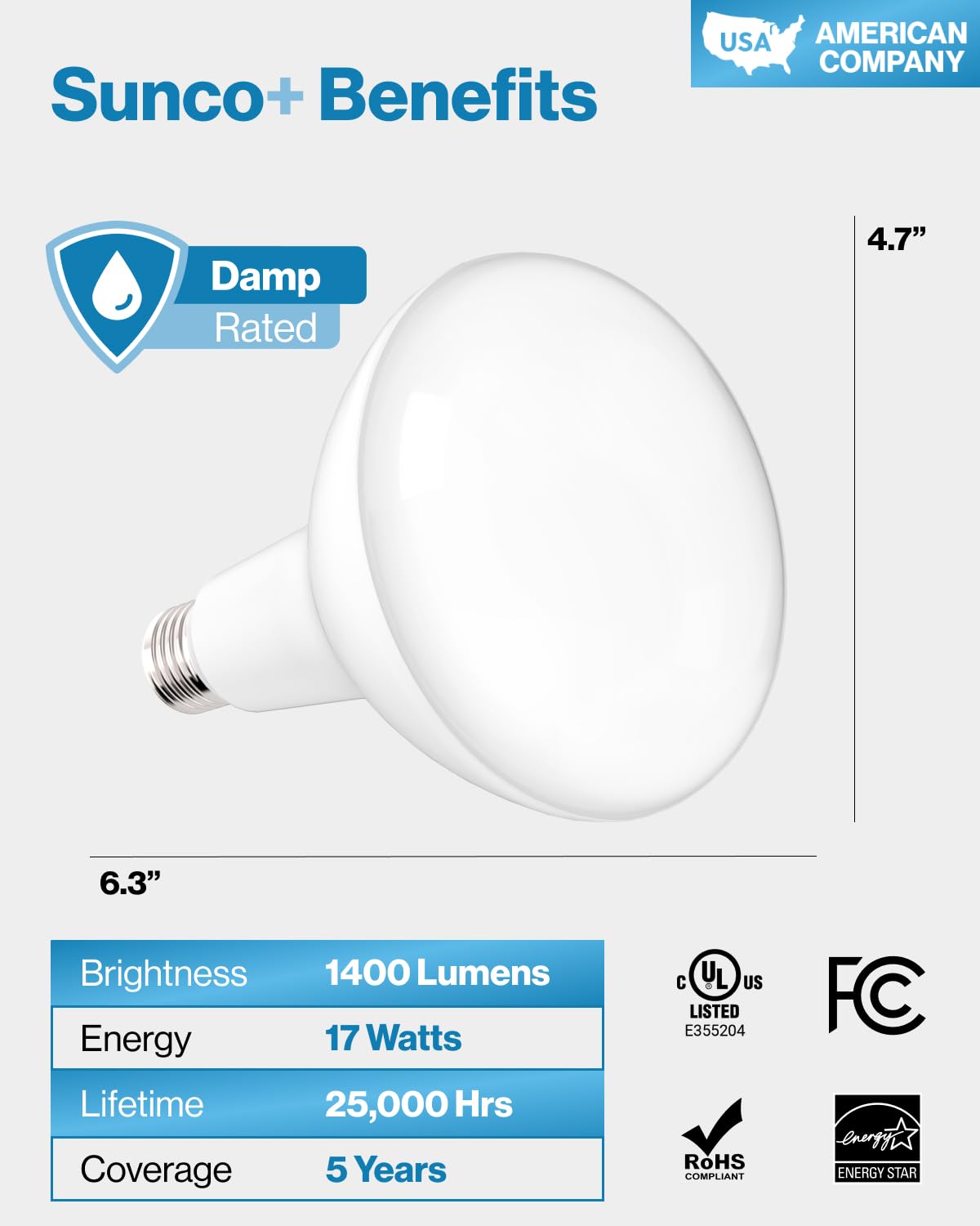Sunco 6 Pack BR40 LED Light Bulbs, Indoor Flood Lights, Recessed Can Light Bulb, 1400 LM, 17W (100W Equivalent), 3000K Warm White, Dimmable, E26 Base, for Home, Bedroom, Kitchen UL.