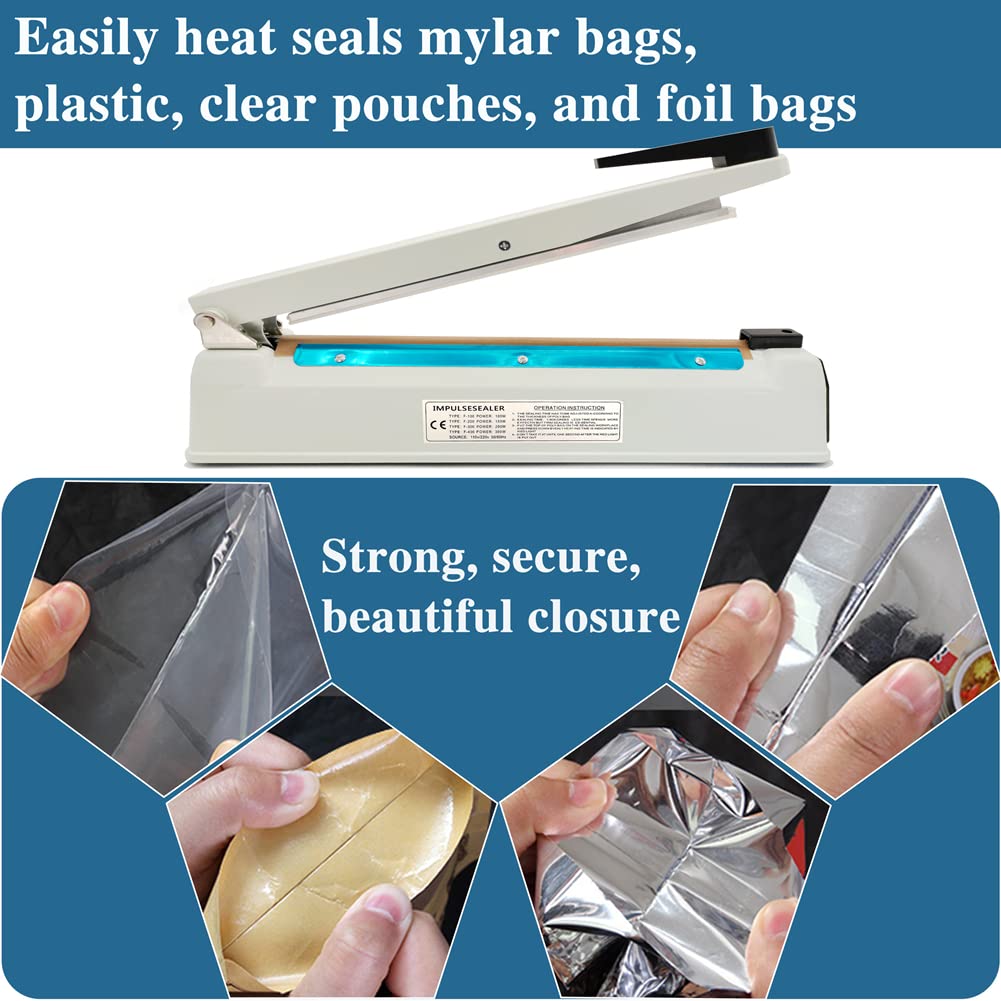 Impulse Heat Sealer 16 inch Mylar Bag Sealer, Heat Sealer for Plastic Bags, Metal Iron Shell, Impulse Sealer 3mm Sealing, Manual Hot Seal Machine with 8 Repair Kits(Included 2 Cutter Lines)