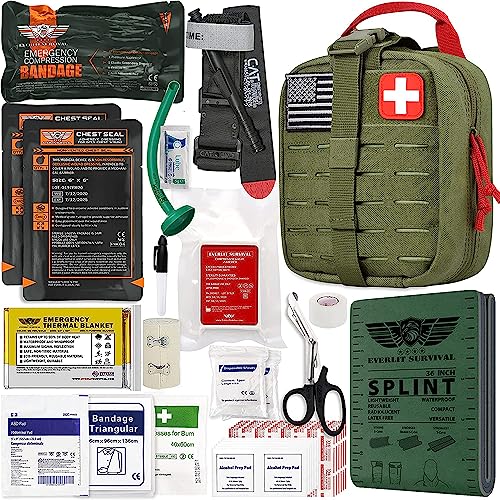 EVERLIT Advanced Trauma Kit, CAT GEN-7 Tourniquet, TCCC Compliant, Mil-Spec Nylon Laser Cut Pouch with 36" Splint, Militar...