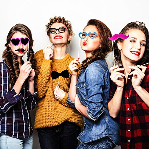 Gejoy 60 Pieces Photo Booth Props DIY Kit Graduation Funny Selfie Props Accessories for Wedding Prom Party Supplies Favors...