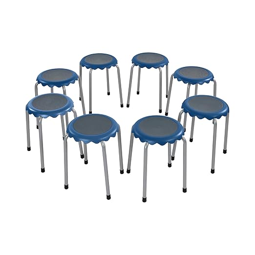 ECR4Kids Daisy Stackable Stool Set, Flexible Seating, Blue, 8-Piece