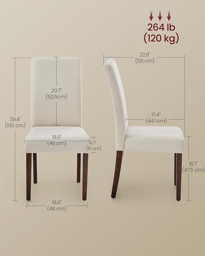 VASAGLE Dining Chairs, Parsons Chairs with Removable Fabric Cover, High Back, for Dining Room Kitchen, Set of 4, Thick Seat, 22.8 x 18.9 x 39.4 Inches, Cream White UKDC152W14