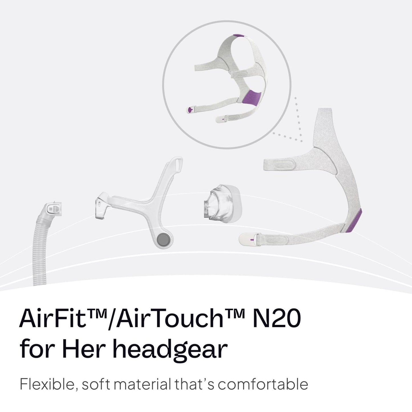 Resmed AirFit/AirTouch N20 Headgear - Replacement CPAP Headgear - Frame System & Nasal Cushion Not Included - Premium CPAP Accessories - Small, Pink