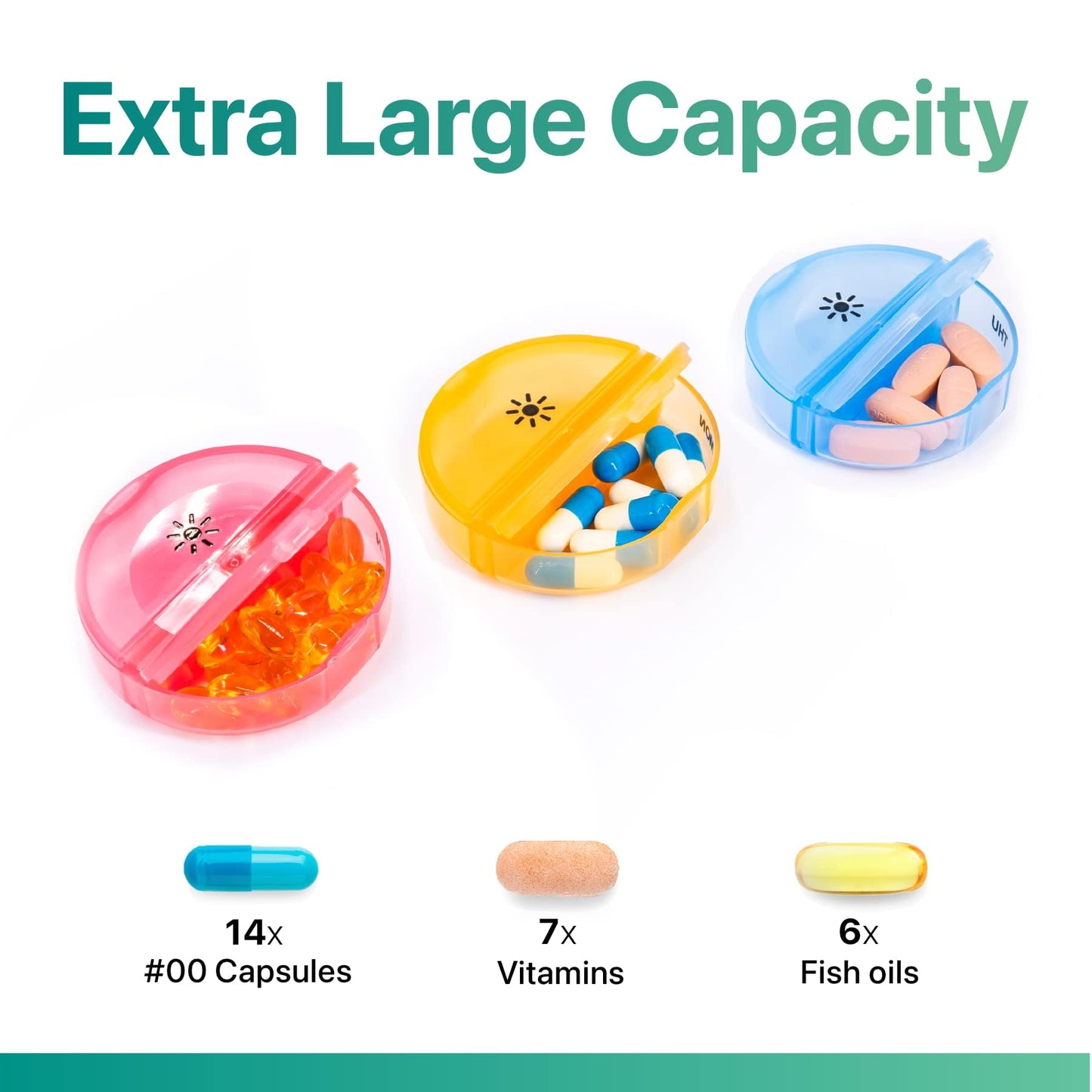 Sukuos Large Weekly Pill Organizer 2 Times a Day, Daily Pill Box 7 Day Easy to Open, Double Protection Medicine Case for Vitamin/Fish Oil/Supplements, Clear (2 Pack)