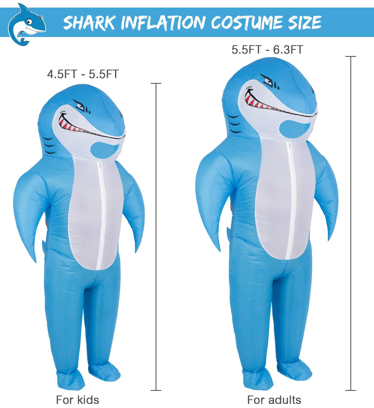 M MH ZONE Halloween Inflatable Costume for Adult Shark Costume Blow-Up Party with Battery-Powered Fan, Full-Body Funny Cosplay Suit for Halloween, Christmas, Carnival