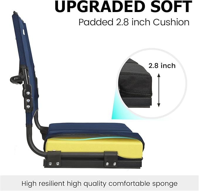 behairity Portable Stadium Seat for Bleachers with Back Support, Wide Padded Bleacher Chair with High Back and Thick Cushion for Adults, Folding Stadium Chair for Football Sports Events (Navy Blue)